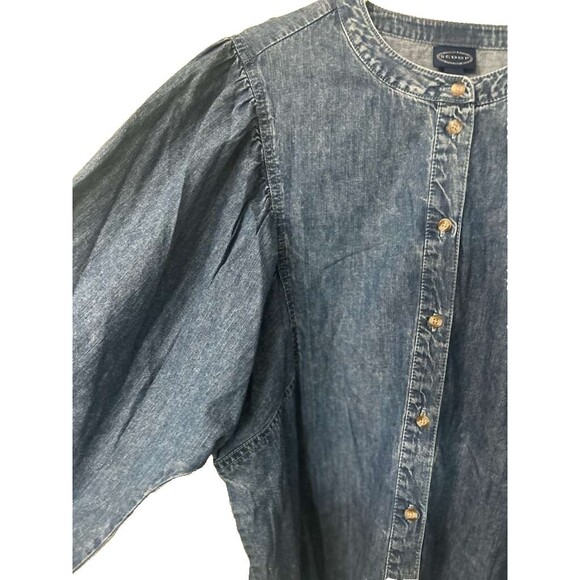 Scoop Denim Shirt with Blouson Sleeves Women XL Cotton New - Picture 2 of 5